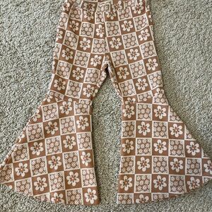 Kids Floral Bell Bottoms - Tan and White